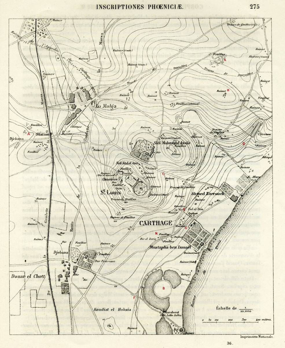 Image représentant la page d’un ouvrage ancien avec un plan de Carthage.