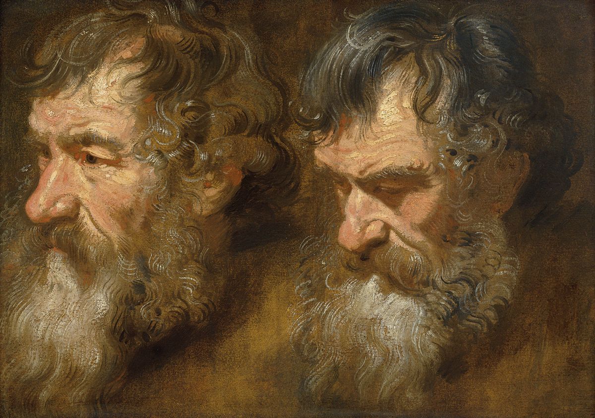 Peinture de Van Dyck représentant deux têtes d'homme barbu, de profil.