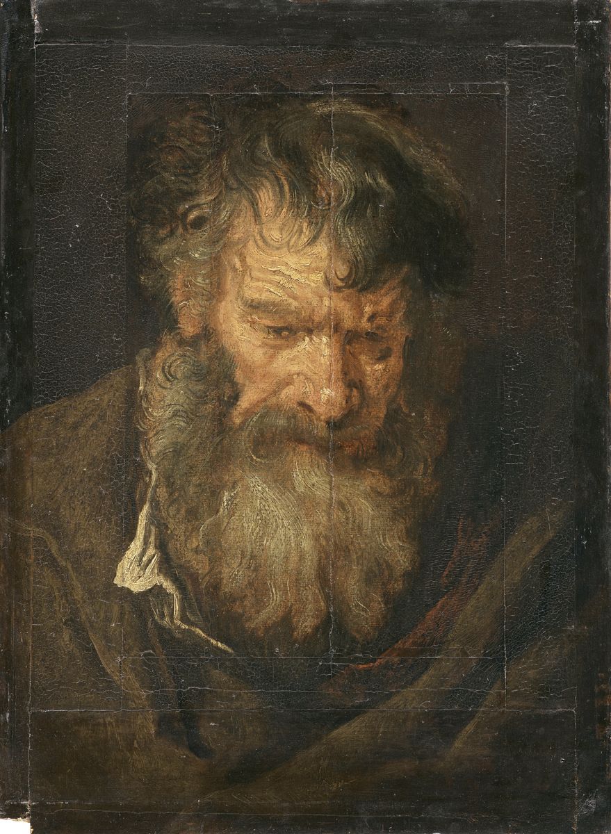 Peinture de Van Dyck représentant la tête d'un vieil homme barbu.