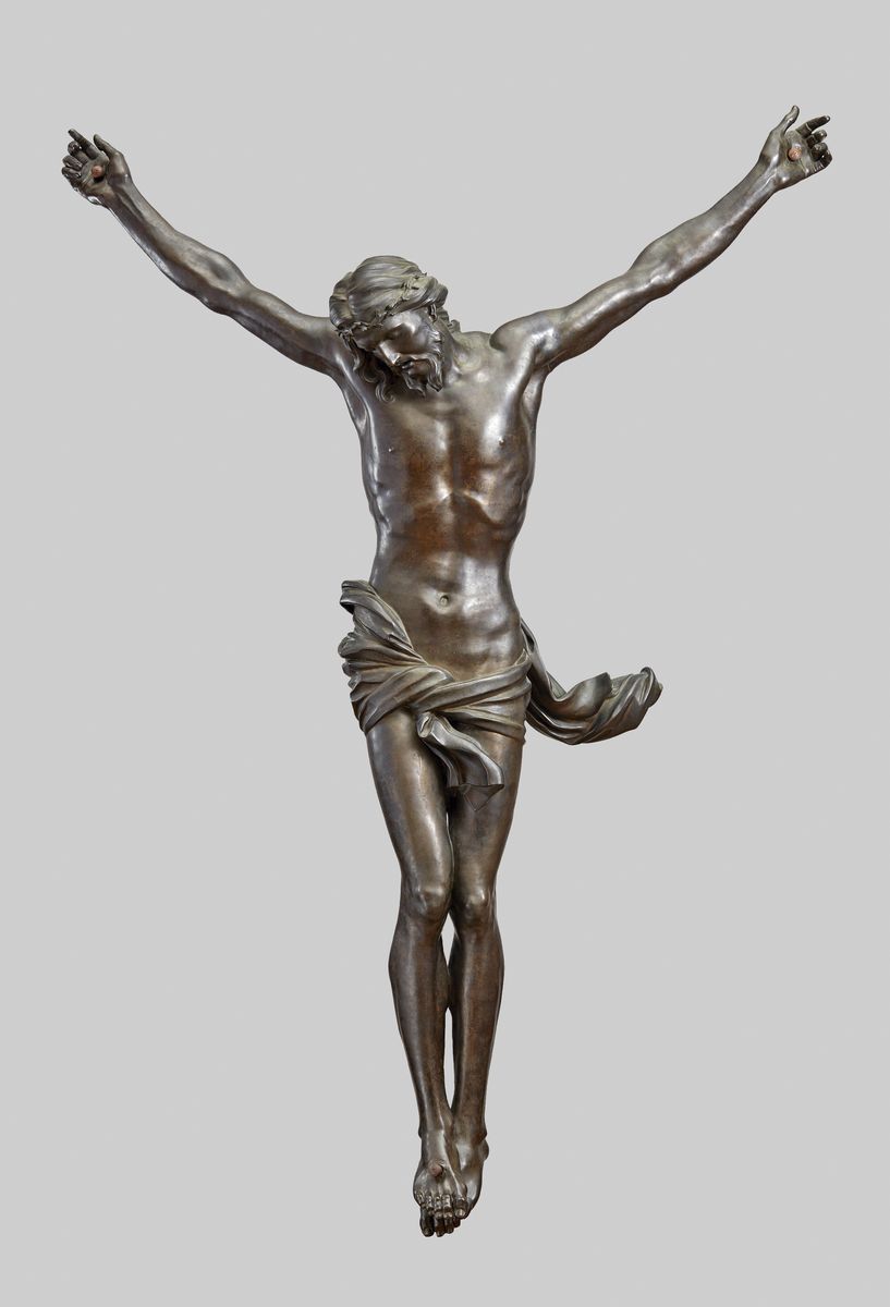 Grande sculpture de Bernin, en bronze, représentant le Christ en Croix.