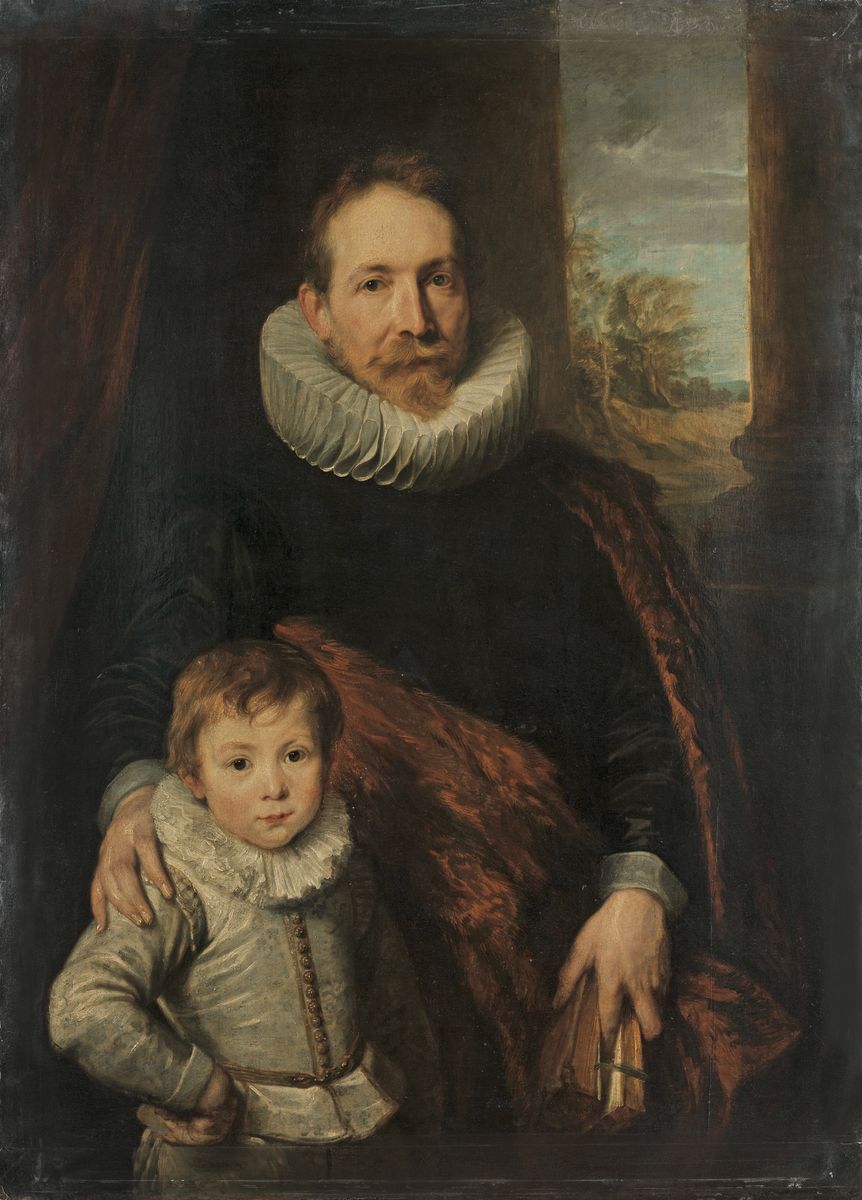 Peinture de Van Dyck représentant un homme d'âge mûr posant la main sur l'épaule d'un petit garçon, son fils.