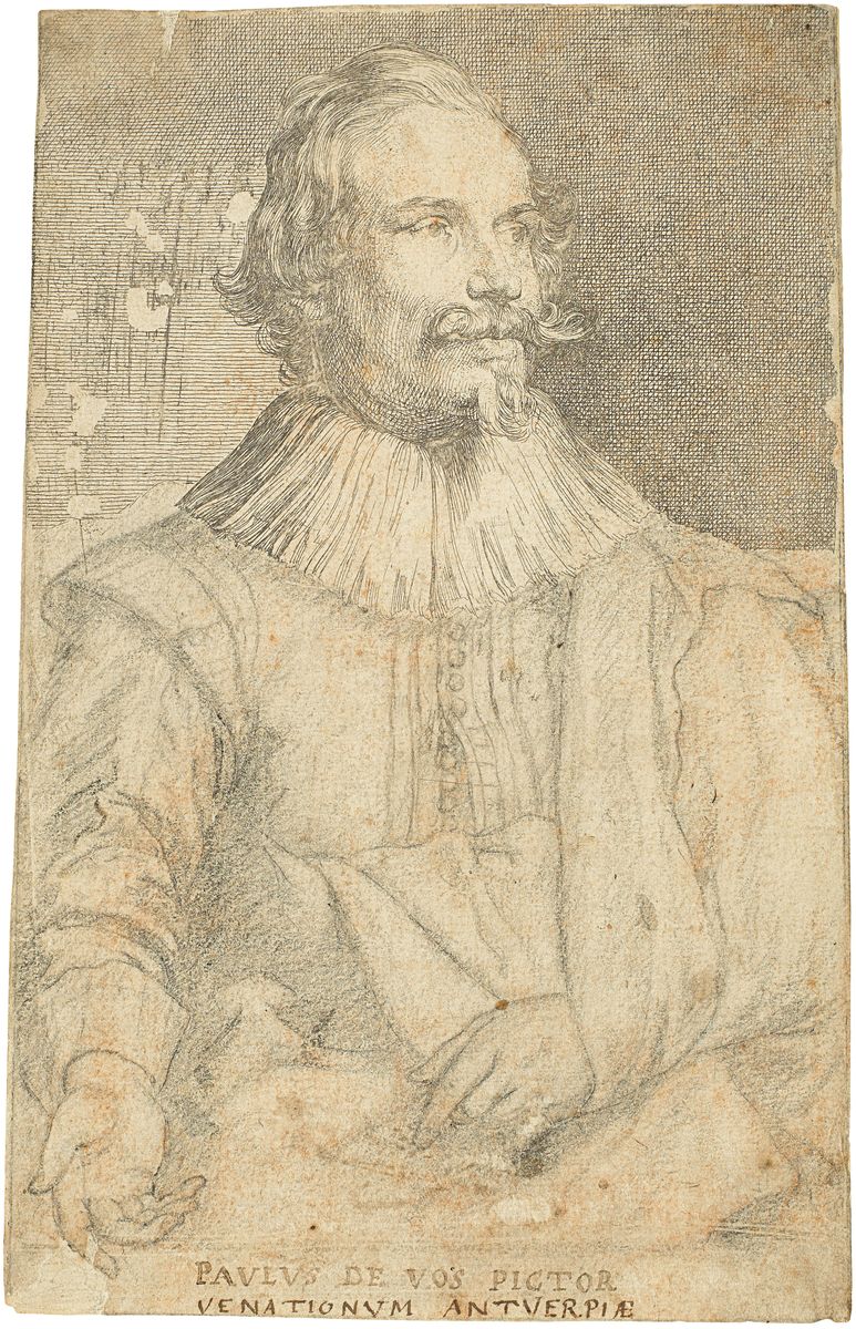 Gravure de Van Dyck montrant un homme assis en buste, Paul de Vos.