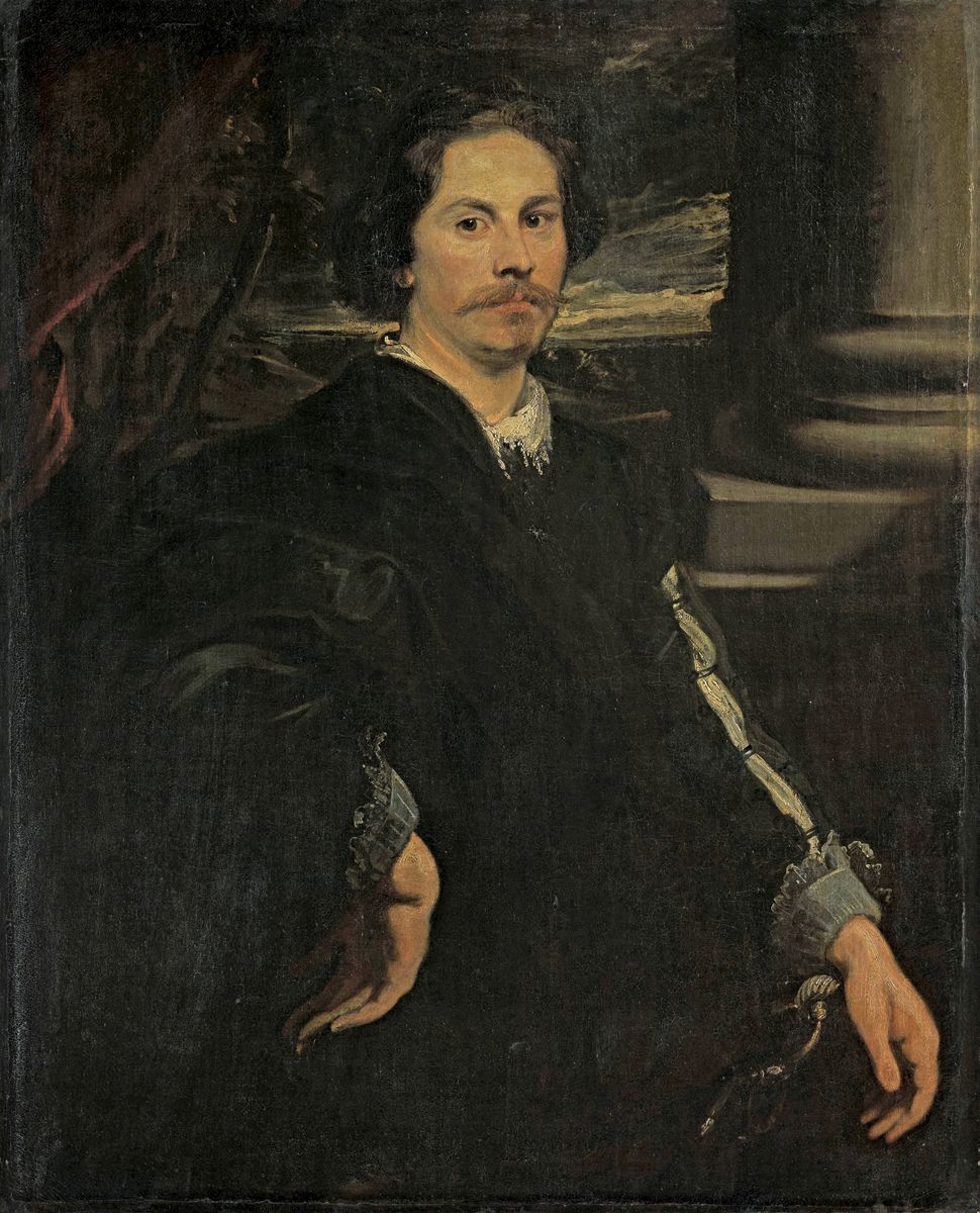 Peinture de Van Dyck montrant un gentilhomme, à mi-corps, vêtu de noir, la main sur le pommeau de son épée.