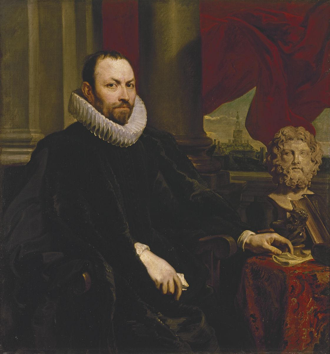 Peinture de Van Dyck montrant un homme assis, vêtu de noir, Nicolas Rockox.