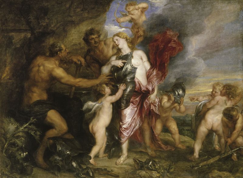 Peinture de Van Dyck représentant la déesse Thétis, accompagnée de six petits Amours, s'adressant à Vulcain.