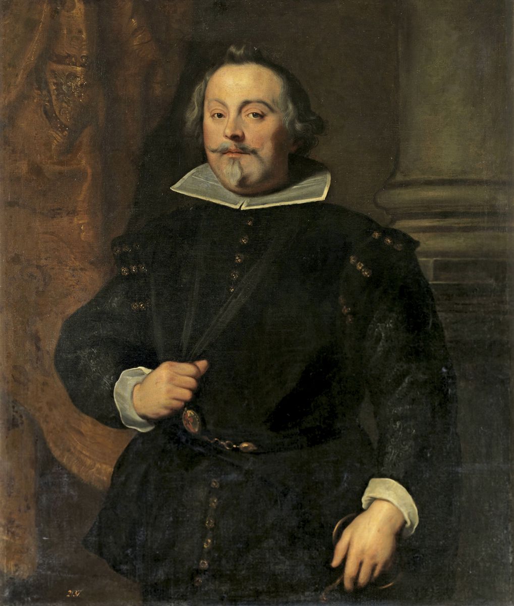 APeinture de l'atelier de Van Dyck montrant le même François de Moncade, debout, en habit noir.