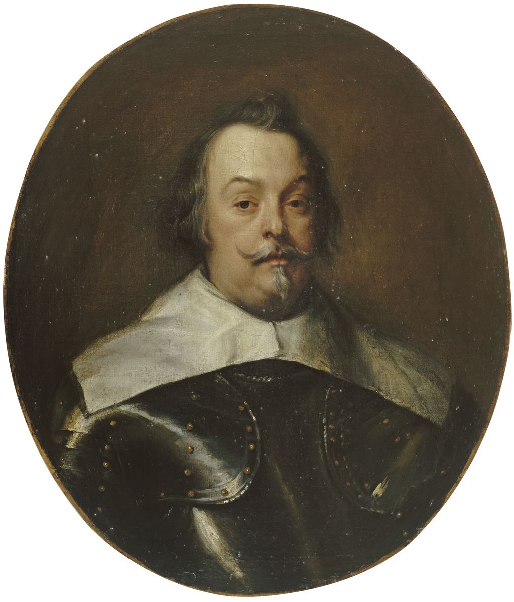 Peinture de l'atelier de Van Dyck, de forme ovale, montrant François de Moncade, en armure, représenté en buste. 