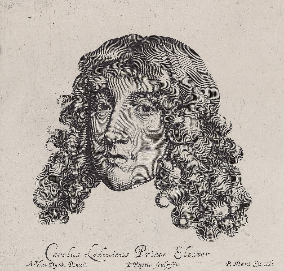 Gravure représentant la tête de Charles Louis du Palatinat en jeune homme.