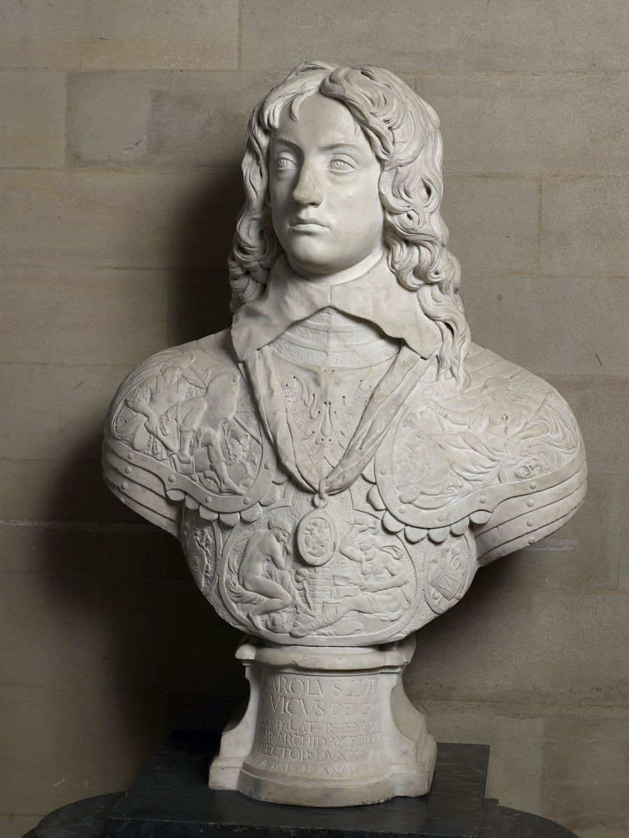 Sculpture en marbre représentant Charles Louis du Palatinat, jeune homme, en buste.