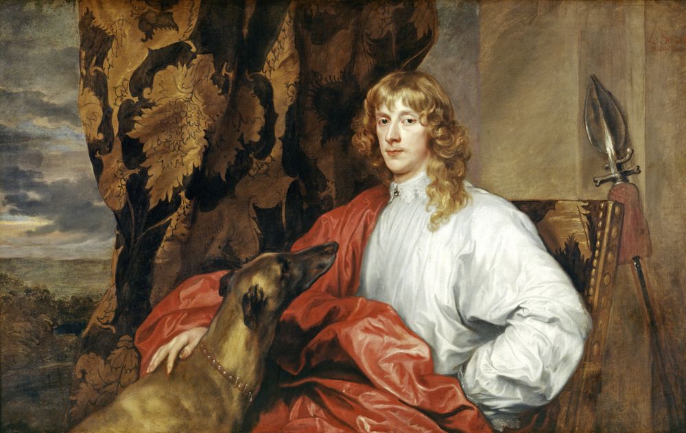 Peinture de Van Dyck représentant le jeune duc de Lennox, assis, la main posée sur l'épaule d'un chien.