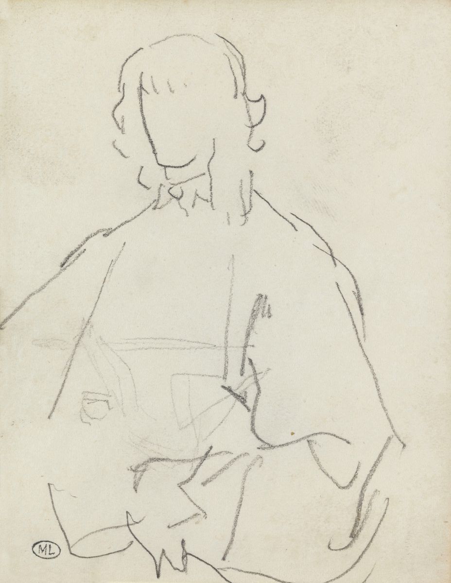 Dessin de Couture représentant, en quelques traits esquissés, la silhouette du duc de Lennox d'après le tableau de Van Dyck.