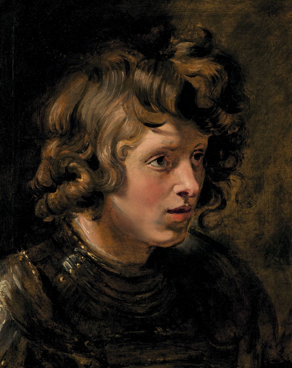 Peinture de Rubens représentant la tête d'un jeune homme vêtu d'une armure.