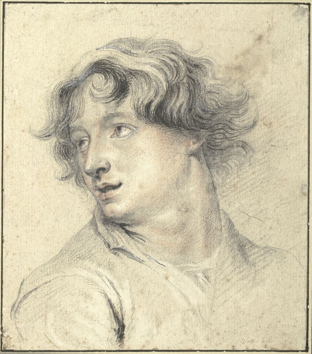 Dessin anonyme représentant un jeune homme en buste, Van Dyck, la tête tournée vers la gauche.