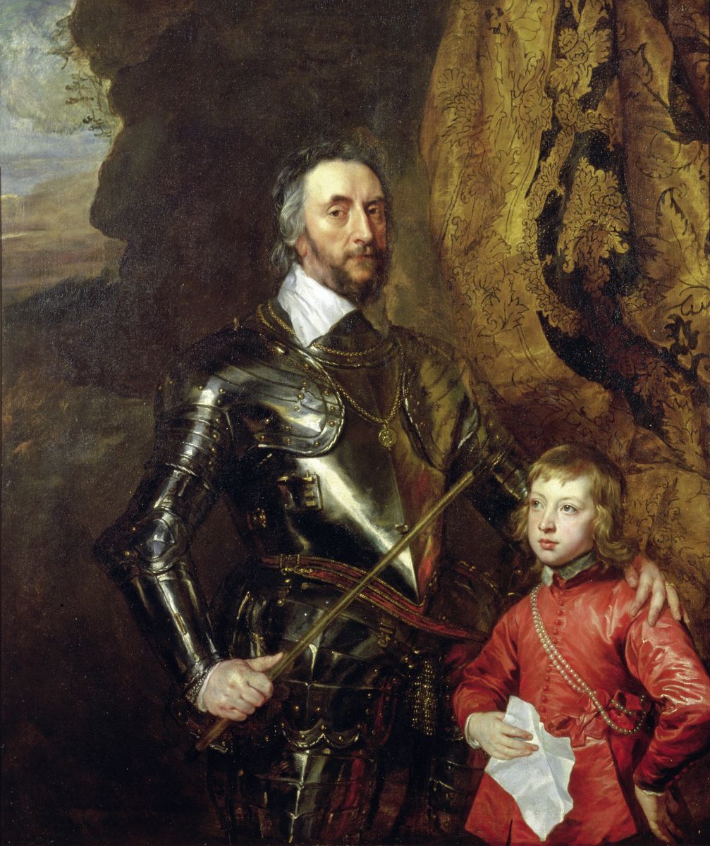 Peinture de Van Dyck représentant un homme d'âge mûr, lord Arundel, en armure, en compagnie de son petit-fils.