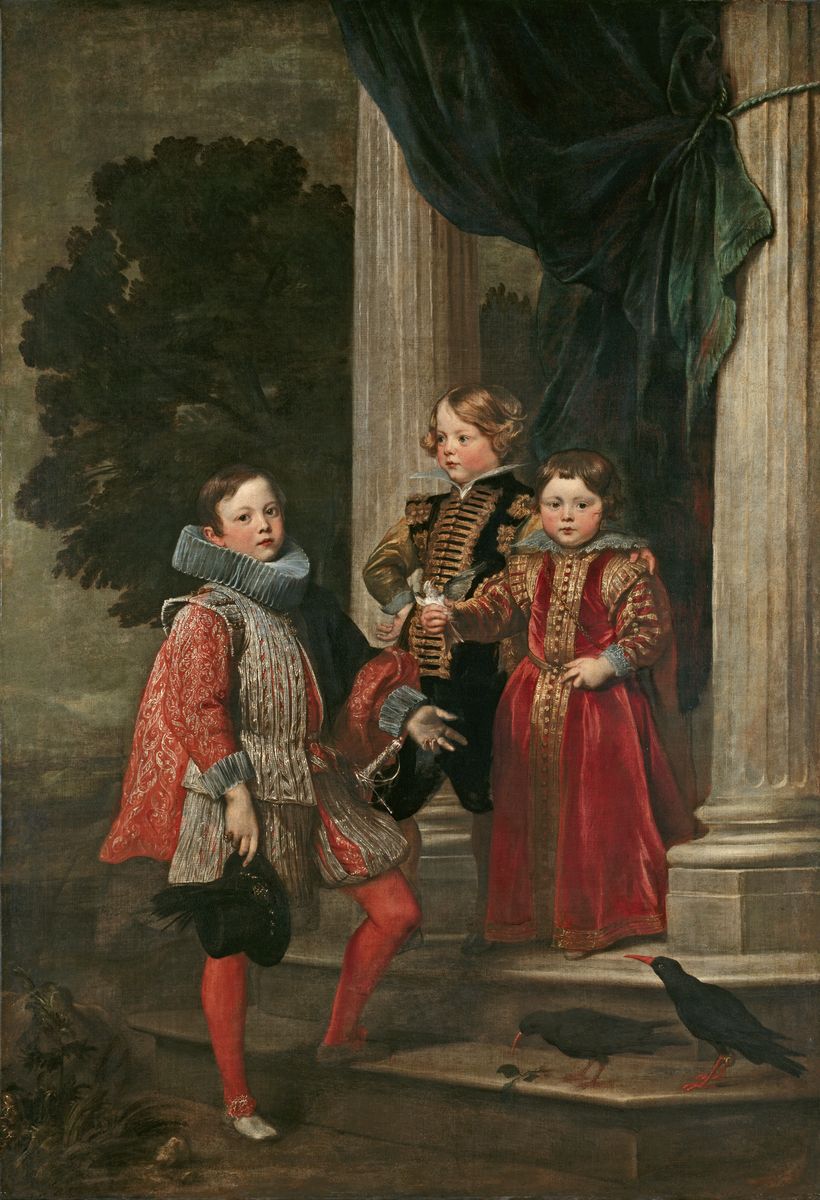 Peinture de Van Dyck montrant trois enfants, richement vêtus, sur les marches d'un escalier.