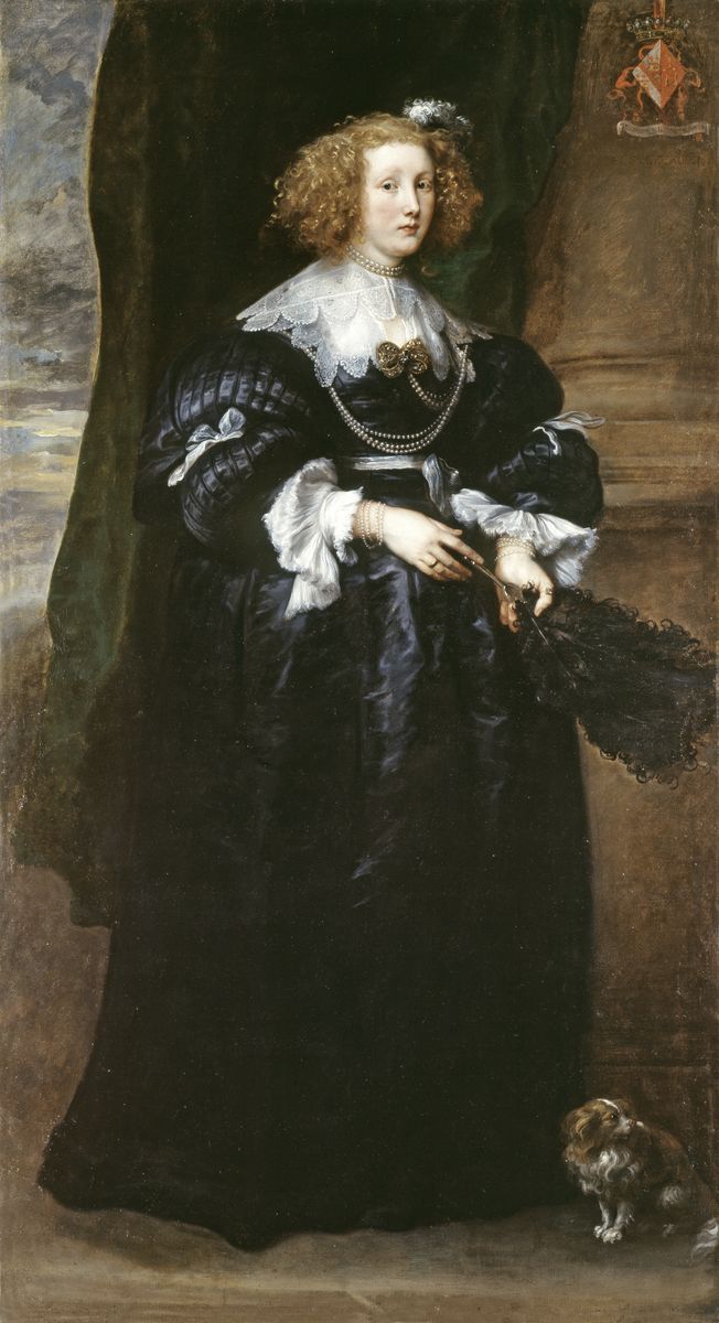 Peinture de Van Dyck représentant Marie de Raet, en pied, vêtue d'une robe noire.