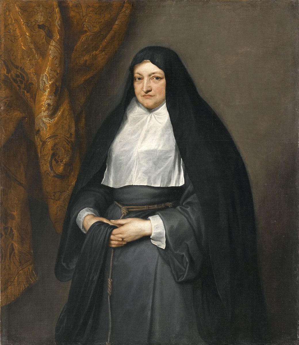 Peinture de Van Dyck montrant une religieuse d'âge mûr en habit de nonne, voile noir sur la tête, l'infante Isabelle Claire Eugénie.